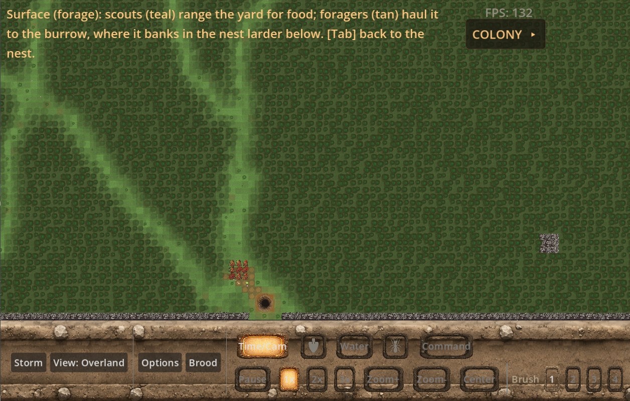 ANTS ARE AWESOME — gameplay: the overland forage view, scouts and foragers working the yard