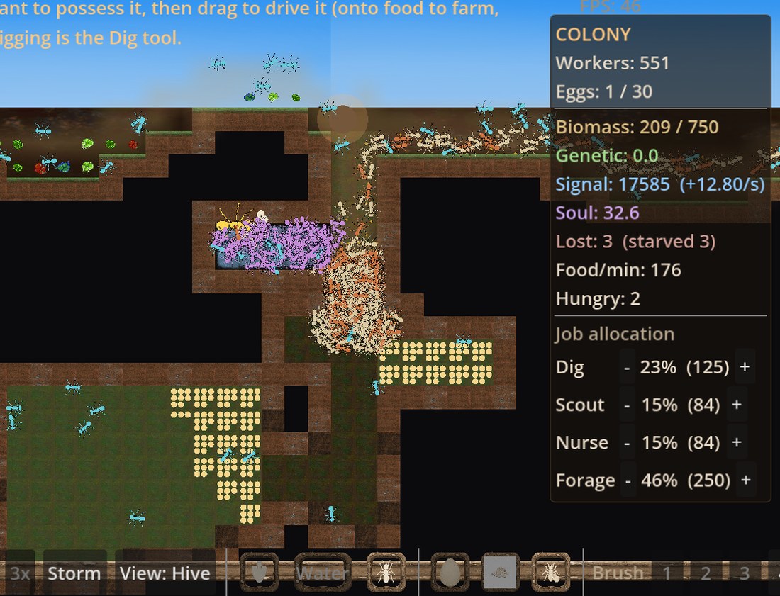 ANTS ARE AWESOME — gameplay: the hive cross-section